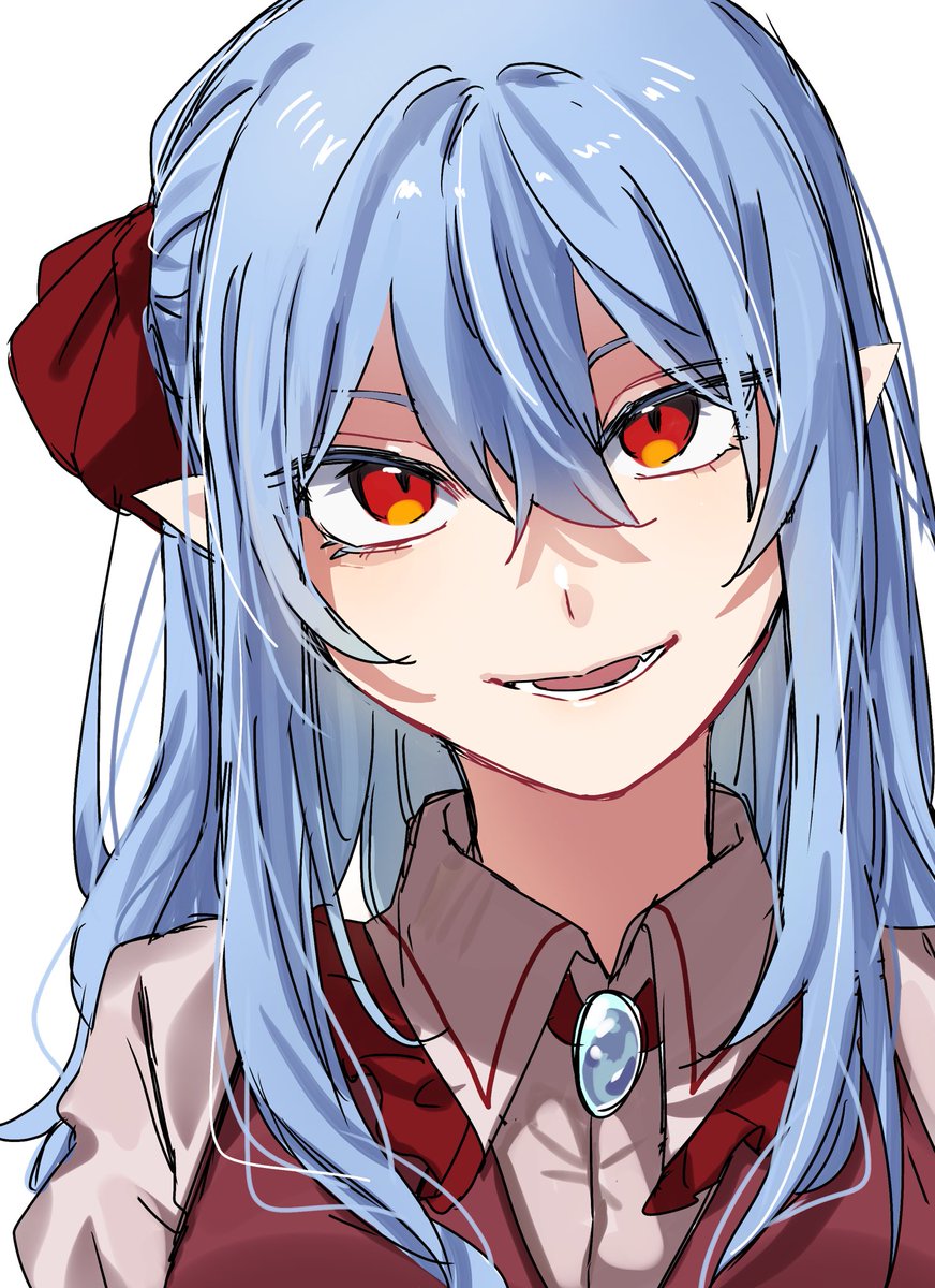 remilia scarlet 1girl solo blue hair looking at viewer white background pointy ears red eyes  illustration images