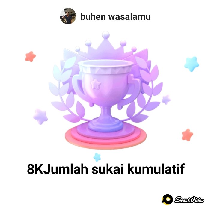 Jumlah sukai karya SnackVideo saya telah mencapai 8000!
sck.io/u/@buhenwasala…