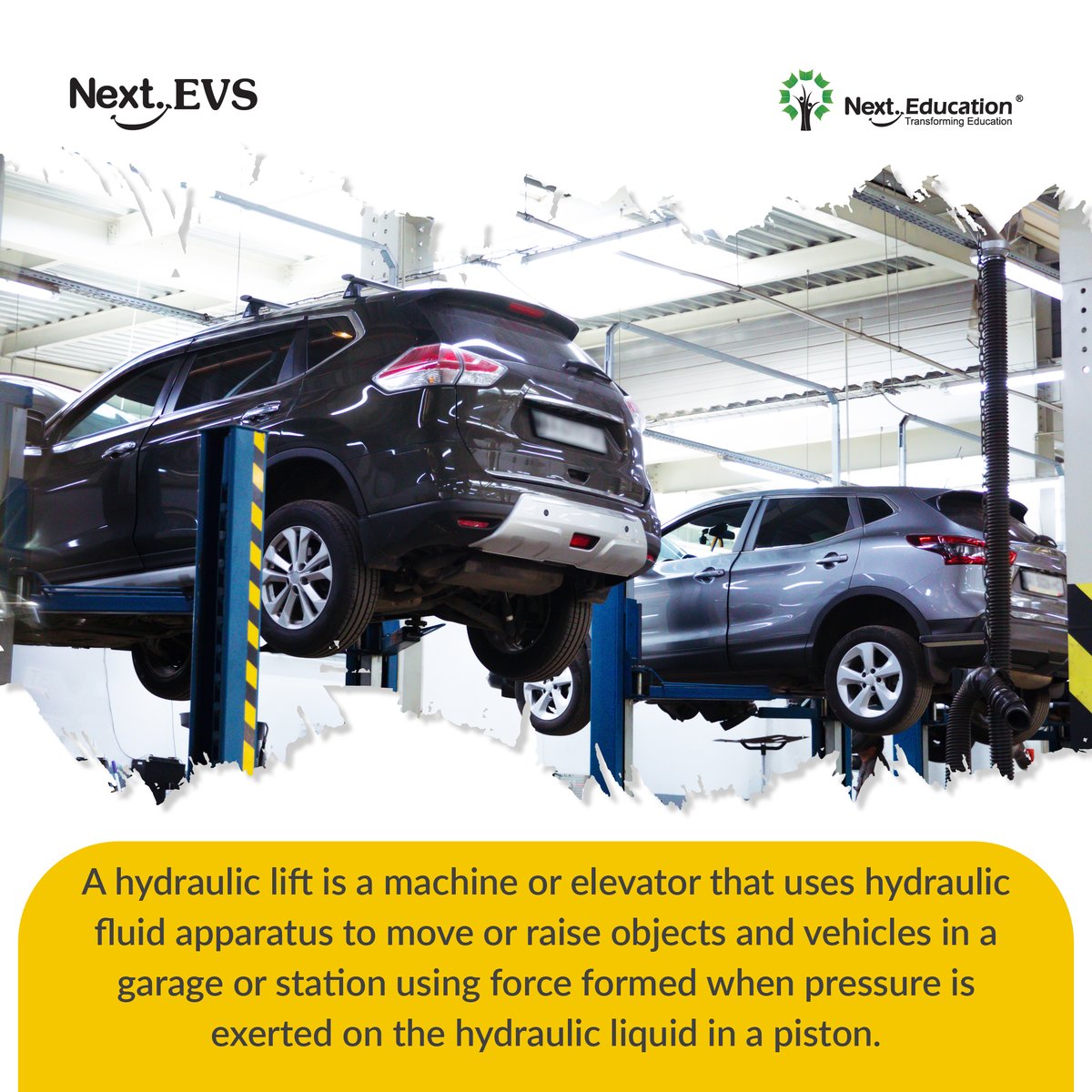 nextevs's tweet photo. A #hydrauliclift is a machine or elevator that uses hydraulic fluid apparatus to move or raise objects and vehicles in a garage or station using force formed when pressure is exerted on the hydraulic liquid in a piston.

#Nexteducation  #teacher #edtech #environmentalscience https://t.co/KEtkoR2Vn6