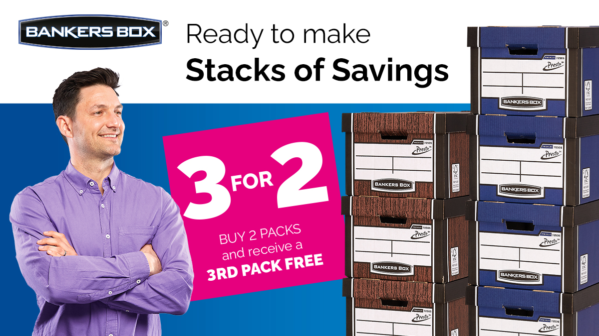 Ready to make stacks of savings when you Buy 2 Packs and receive a 3rd Pack FREE on selected BANKERS BOX® Premium Classic Boxes, available while stocks last 🗃️
#bankersbox #fellowes #offer #storagebox