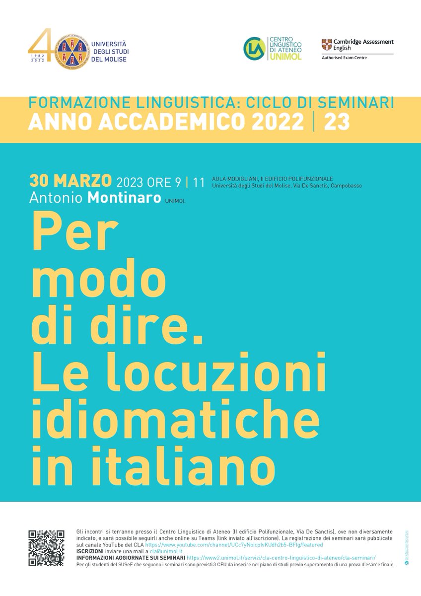 atn781's tweet photo. Giovedì 30 marzo 2023, ore 09.00-11.00, Aula 160 posti, II Edificio Polifunzionale, Università degli Studi del Molise.
Sarà un modo per ricordare anche la rubrica "Per modo di dire. Un anno di frasi fatte", https://t.co/w47FYdrJVu
#unimol https://t.co/WlrIXccKNm