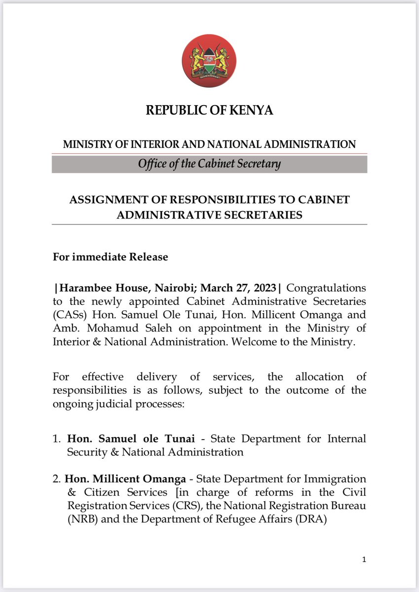 Ministry of Interior Kenya on Twitter "Allocation of