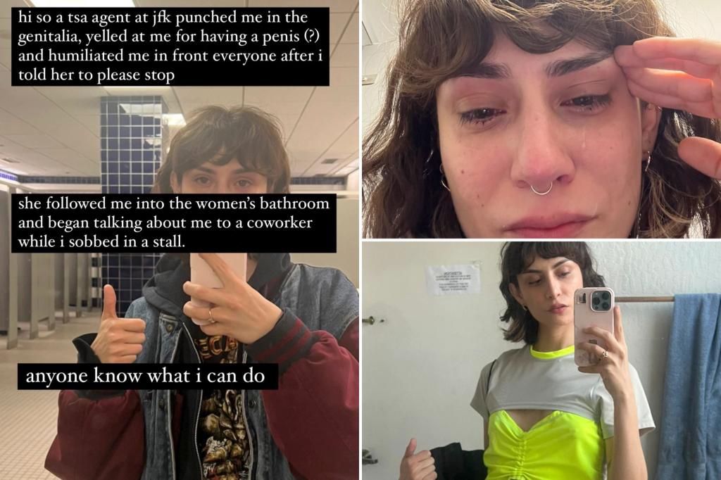 nypost's tweet photo. Trans woman left sobbing in JFK airport after TSA agent hit her testicles: report https://t.co/a6ypIZj93w https://t.co/7UsQZLOTpW