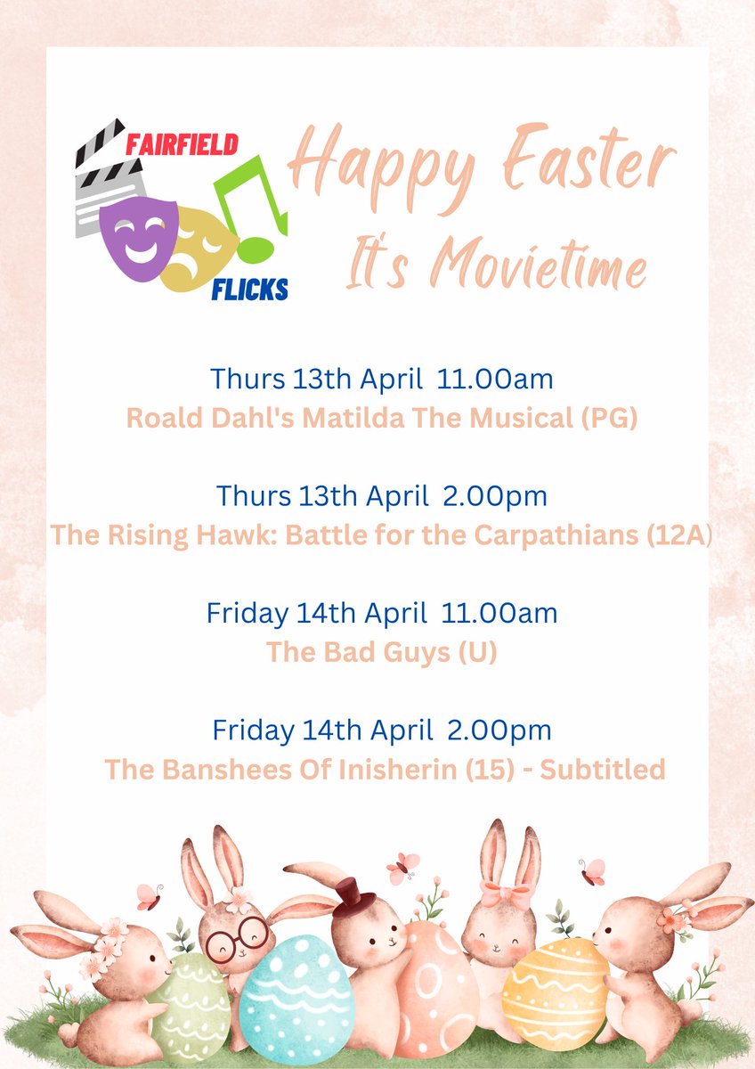 We've got some great films for the kids, teenagers & adults during Easter week, admission for each screening is £4.00 per person. For info & tickets fairfieldflicks.org.uk #WorcestershireHour @visitworcs @WhatsOnWorcs @Raring2goLisa @catshillfirst @Catshillmid @NorthBromsgrove