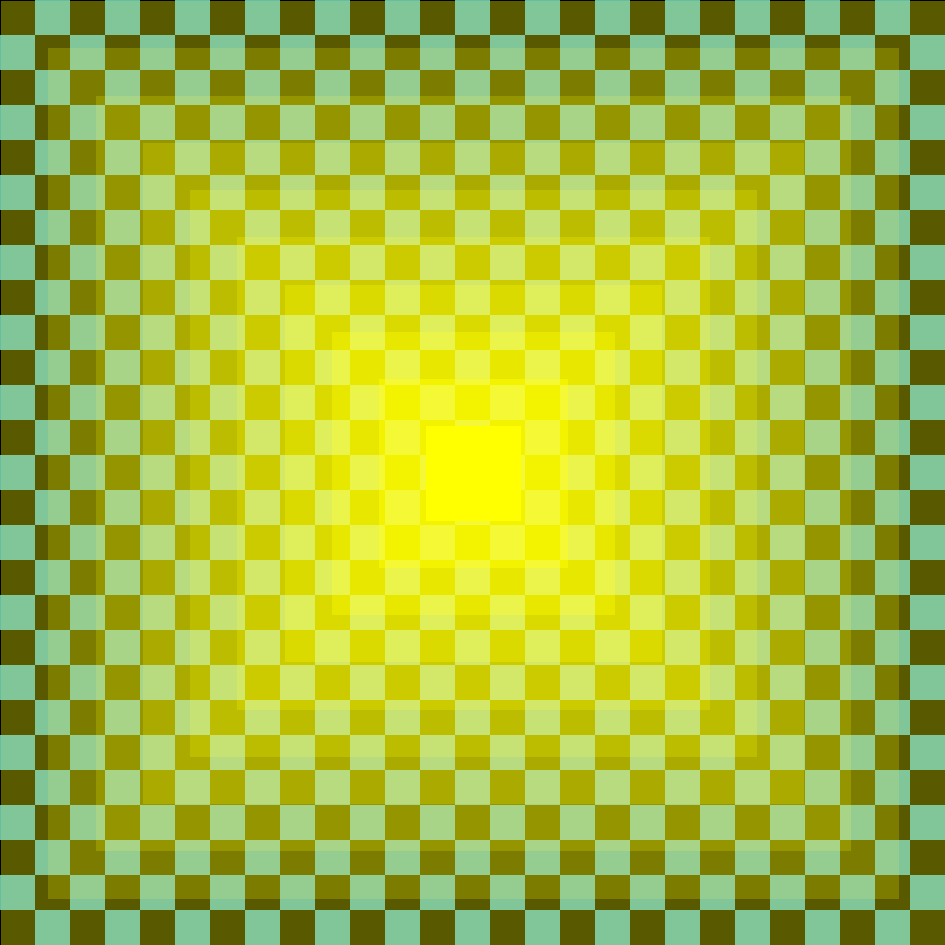 An illusory yellowish cross (a variant of the Vasarely illusion)

The arm that observers fix their eyes on is not distinct.