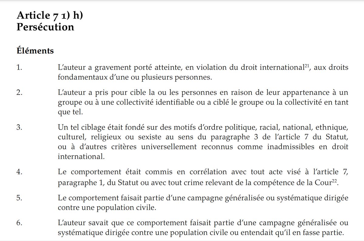 brisevue's tweet photo. @HerveJuvin Par contre, c'est un crime contre l'humanité; il faut retenir 2 actes parmi les 11 : le 8e "la persécution" et le 11e "infligé de grandes souffrances ou porté gravement atteinte à l’intégrité corporelle ou à la santé physique ou mentale de ses victimes."
https://t.co/VZbBkV96bW https://t.co/snBLbEYUsf