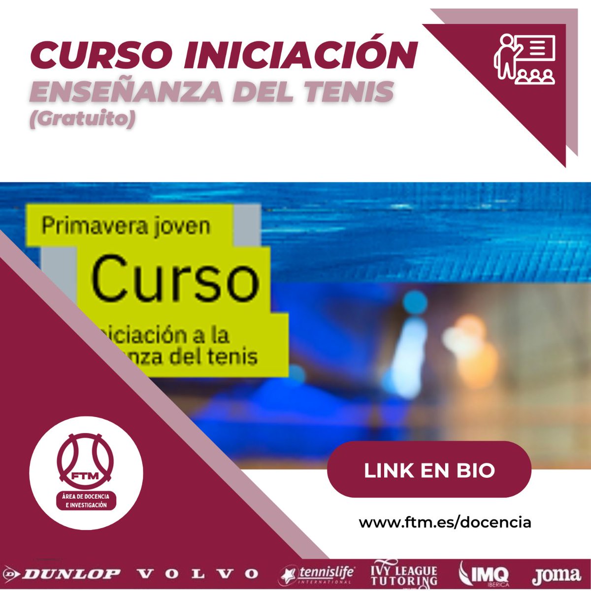 𝐂𝐔𝐑𝐒𝐎 𝐈𝐍𝐈𝐂𝐈𝐀𝐂𝐈Ó𝐍 𝐀 𝐋𝐀 𝐄𝐍𝐒𝐄Ñ𝐀𝐍𝐙𝐀 𝐃𝐄𝐋 𝐓𝐄𝐍𝐈𝐒

📌𝐏𝐥𝐚𝐳𝐨 𝐝𝐞 𝐈𝐧𝐬𝐜𝐫𝐢𝐩𝐜𝐢ó𝐧 : Días 30 y 31 de marzo desde las 8:00 de la mañana, hasta cubrir plazas vacantes.

📌Información a través de este enlace

bit.ly/3KaLfYv