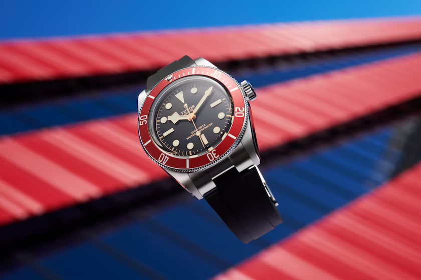 RolexTudor's tweet photo. TUDOR introduces the newest #BlackBay, the latest technical and aesthetic evolution of the emblematic diving watch with a burgundy bezel. Representing the latest in Black Bay, this model features evolved design elements, a “T-fit” clasp and METAS certification. Photos by #Tudor https://t.co/qdhfO7OiKD