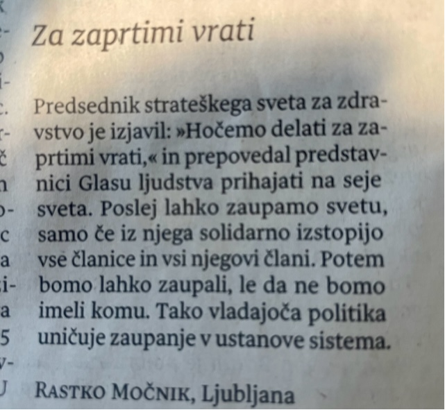 BSkelaSavic's tweet photo. Tako glasnik odkrivanja korupcije v zdravstvu, #zazaprtimivrati #brecelj. Očitno ostaja le še možnost pisanja v medije, ob dejstvu, da je glasnik preprečevanja korupcije ljubljenec le teh. @glasljudstva #civilnainiciativa #zatondemokracije @vladaRS https://t.co/2fG7Jao7z1