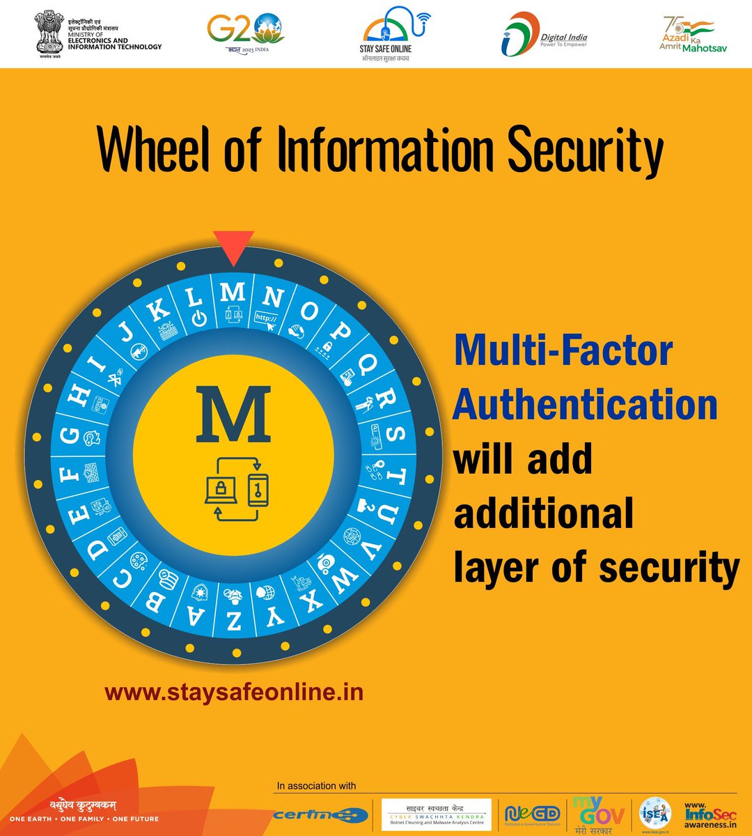 InfoSecAwa's tweet photo. Wheel of Info☸️
Letter of the week - 𝗠
#staysafeonline #cybersecurity #g20india #g20dewg
#besafe #staysafe #mygov #ssoindia #meity
#onlinefraud #online #cybercrime #kids #instagram #trending #stopcyberbullying #india #scam #parents #g20summit #mygovindia #children
#positivevi https://t.co/yqGTFHLhLy