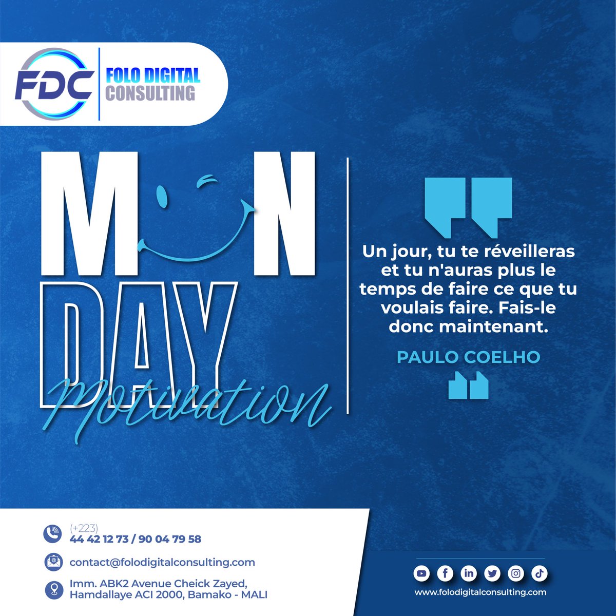 FoloDigital_C's tweet photo. #MondayMotivation 

Le temps perdu ne pourra pas être rattrapé
Les opportunités manquées ne se présenteront peut être pas 2 fois

Agissons maintenant et saisissons les opportunités!

Excellente semaine fructueuse et productive!

#FoloDigitalConsulting #Motivation #PauloCoelho https://t.co/HzhqydLwb8