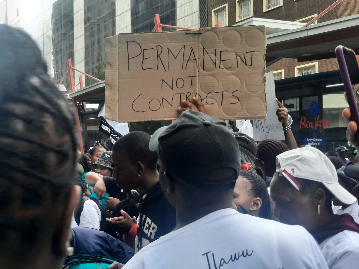 Posters speak louder at the march of contracted nurses and EPWP workers employed at health facilities in Gauteng. They are handing over memoranda at the Health department and Premier Lesufi's offices in Central Johannesburg. #sabcnews