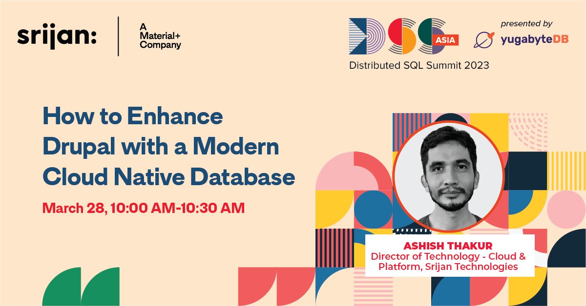 Srijan's tweet image. Delivering exceptional experiences requires deploying #Drupal on a resilient database. Join @Ashish_Thakur at Distributed SQL Summit Asia 2023 to learn how #YugabyteDB can power modern Drupal workloads. Register here: bit.ly/3JReKNA

#SQLSummit #distributedSQL #DSSAsia