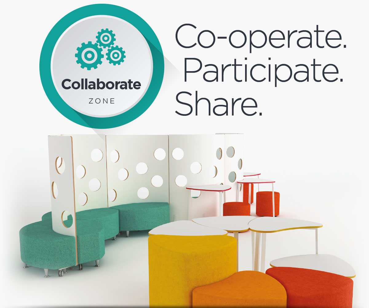 Collaborative learning zone: A truly dynamic, energetic space in which to share ideas and collaborate.  Find out how to create yours here.    
bit.ly/3K6QtoC 
#6KeyLearningZones #EffectiveLearningSpaces