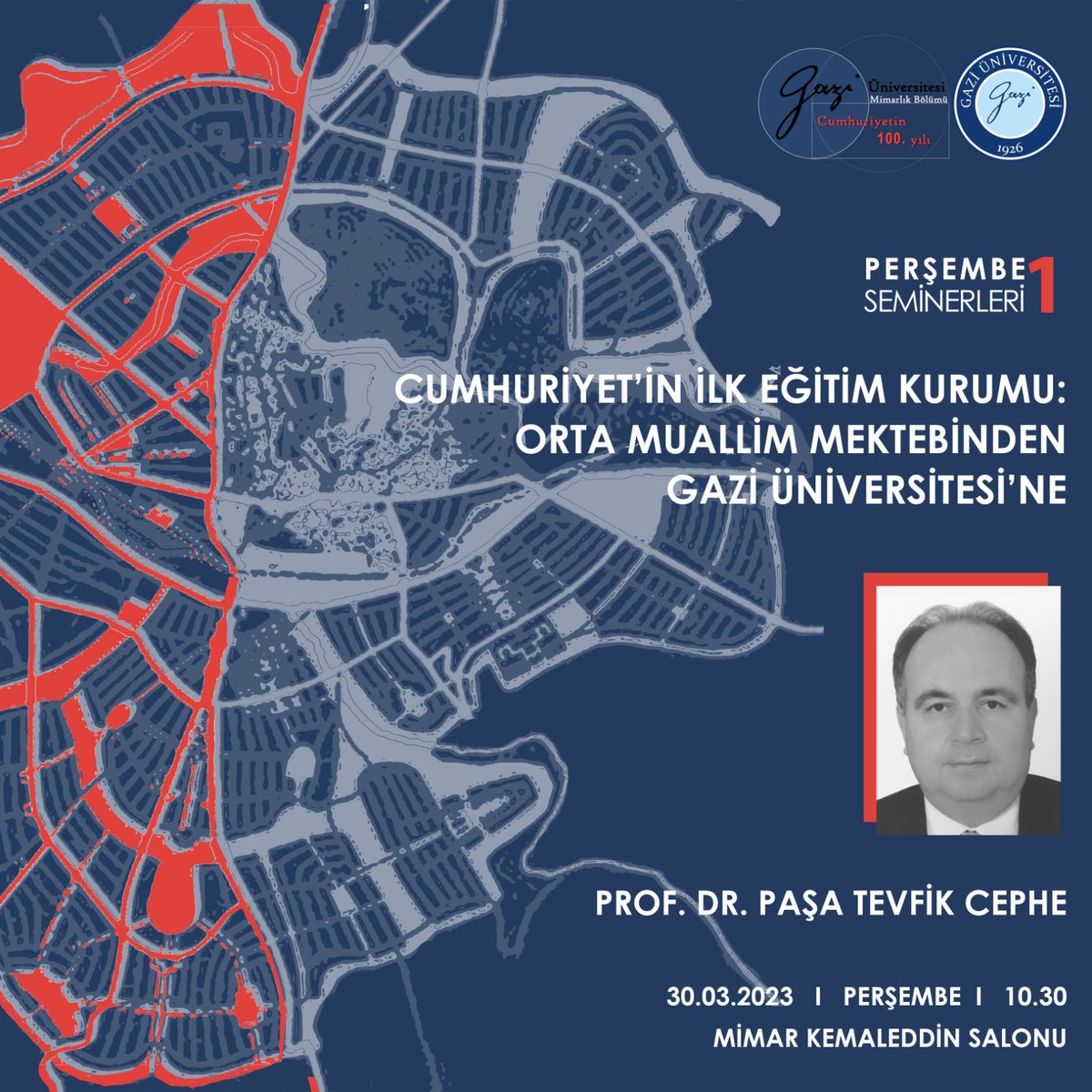 Gazi Üniversitesi Mimarlık Bölümü 100. Yıl Etkinlikleri Düzenleme Kurulu ve Atölye Z, Mimarlık Bölümünde geleneksellemiş olan Perşembe Söyleşilerini Cumhuriyet'in kuruluşunu kutladığımız etkinliklerle birlikte geri getiriyor.