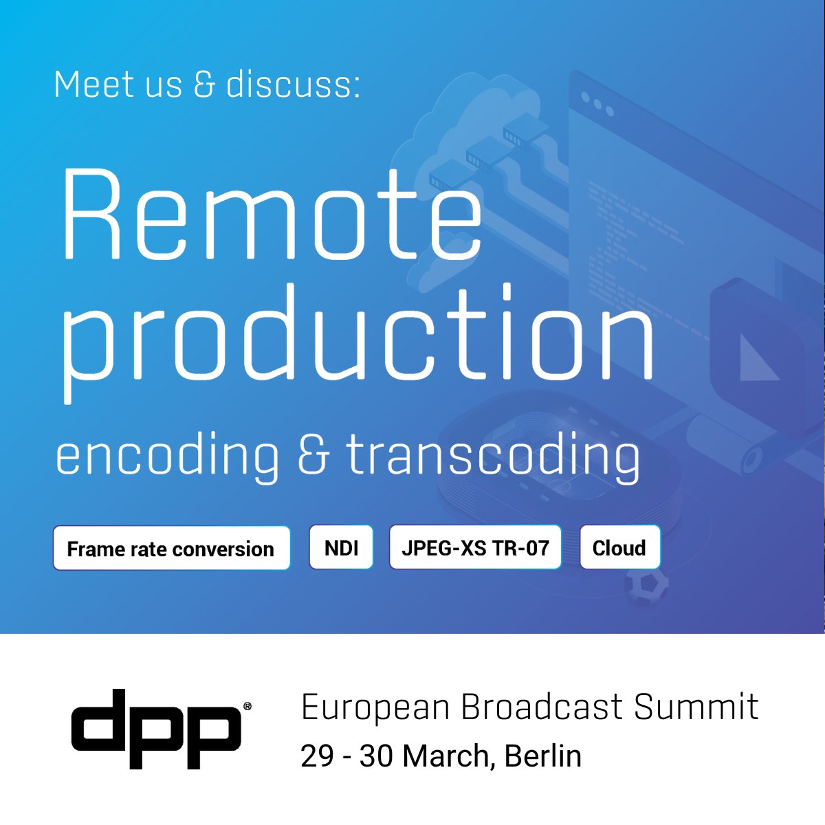Comprimato is pleased to be attending <a href="/thedppltd/">DPP</a>'s European Broadcaster Summit 2023 in Berlin.

It's always good to engage with the industry and to meet friends and make new connections. If you are also attending, then be sure to say hello - comprimato.com

#EBS2023