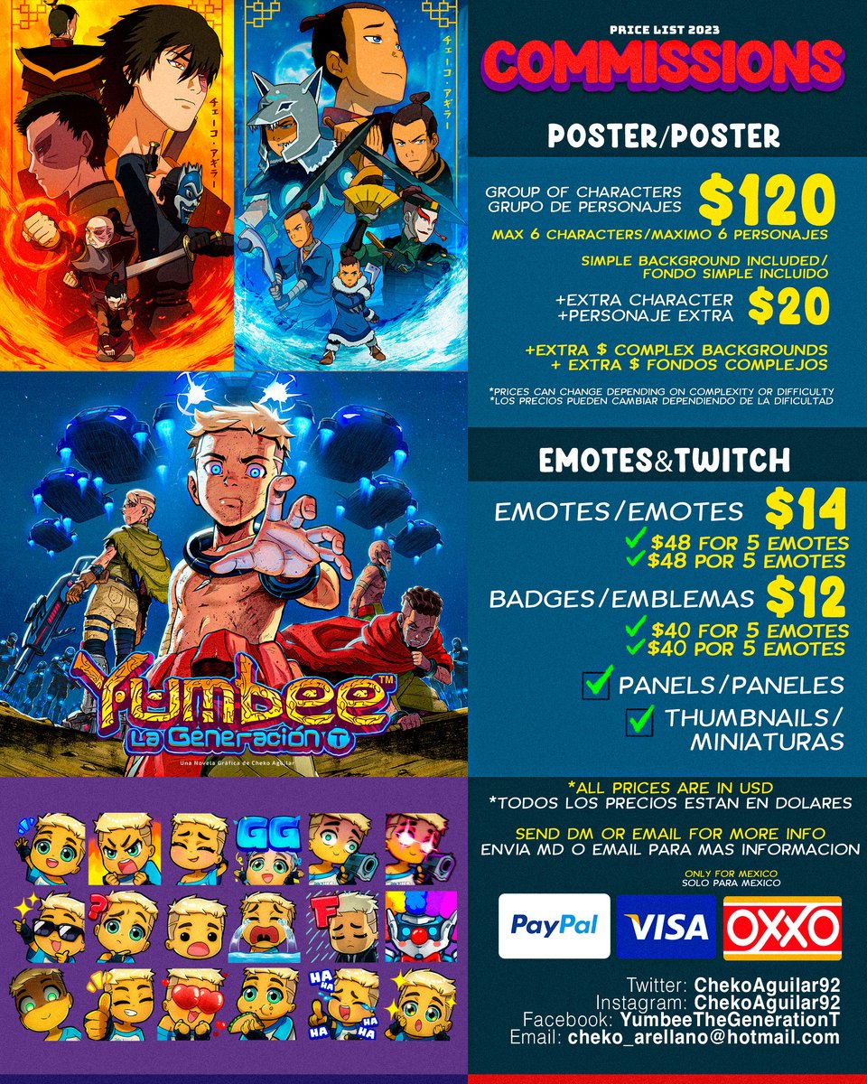 ChekoAguilar92's tweet photo. #artcommissions are open! this is the price list, please message me if your have any questions 🥰

#ComisionesAbiertas estas son las listas de precios, mándenme por favor si tienen alguna pregunta 🥰

Rt's are appreciated ✨ Se agradecen los Rt ✨

#commissions #comisiones #art https://t.co/8nz8VtkTIk