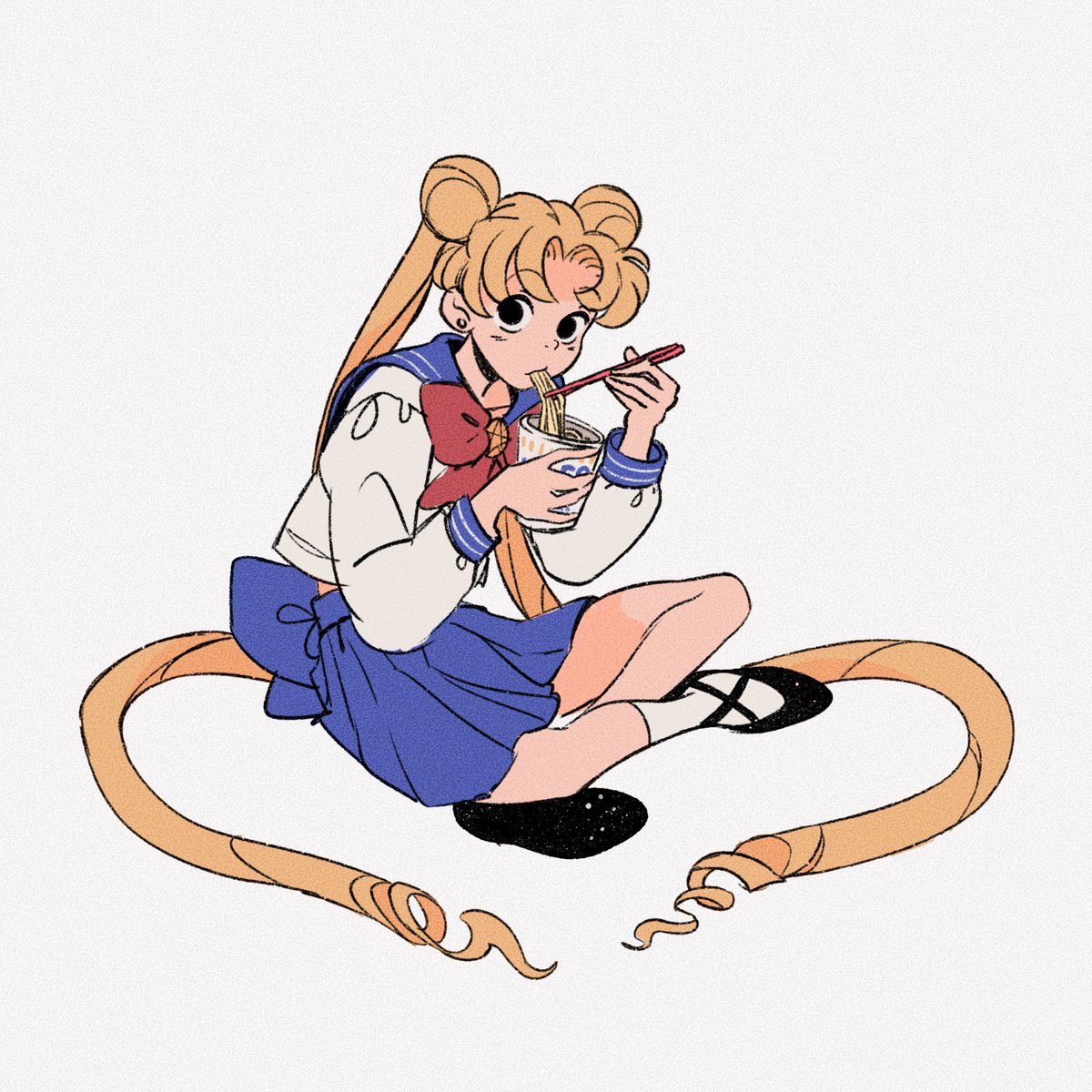 tsukino usagi 1girl solo long hair skirt chopsticks blonde hair eating  illustration images
