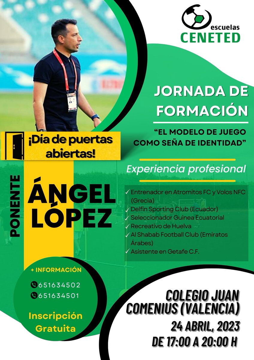 ¡JORNADA DE FORMACIÓN Y PUERTAS ABIERTAS!
<a href="/CenetedValencia/">CENETEDValencia</a>
Asistencia GRATUITA. Inscripción
docs.google.com/forms/d/e/1FAI…

<a href="/alopezcoach/">Ángel LÓPEZ</a>
📍 Colegio Juan Comenius 
📅 24 de Abril
⏰ De 17:00 a 20:00 h

Y si lo deseas, conócenos y resuelve tus dudas concertando una reunión. 
¡Nos vemos!