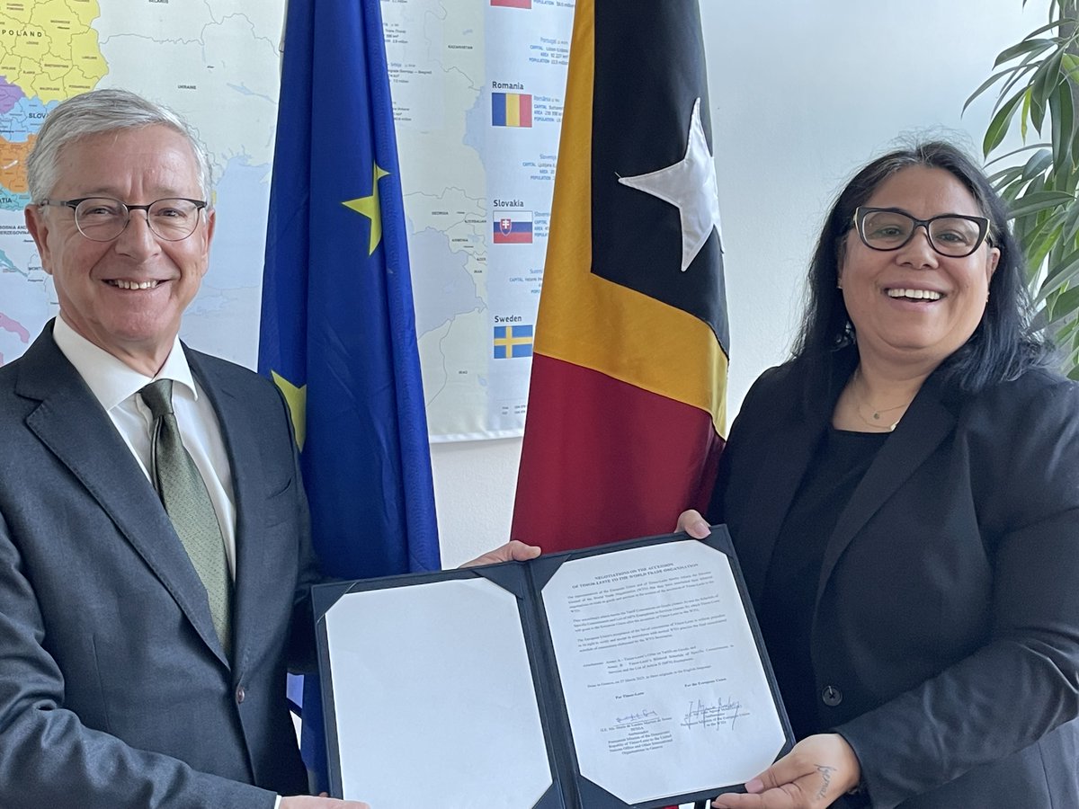 EUmissionWTO's tweet photo. Very pleased to announce that the EU and Timor-Leste concluded today in Geneva our bilateral market access negotiations on services and goods as part of Timor-Leste's accession to the @wto.
1/2

#EUatWTO #EUtrade https://t.co/SaWtX2dE7B