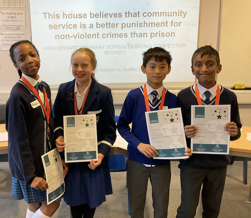 TheShrubberySch's tweet photo. Four Year 6 children took part in a debating competition on Friday 24th March and have been successful in making it to the next round, next half term at KES. https://t.co/BCPvPDrXqL