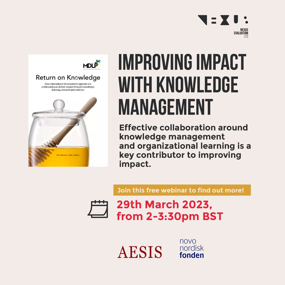 EvaluationLtd's tweet photo. Last chance to register for this free online webinar on how to increase #impact through knowledge management, evidence and  learning. With Chris Collison, Kerry Albright (UNICEF) and Stacey Young (USAID)!

Register here:
https://t.co/2SDcIDjTWV https://t.co/gbRX3794cq