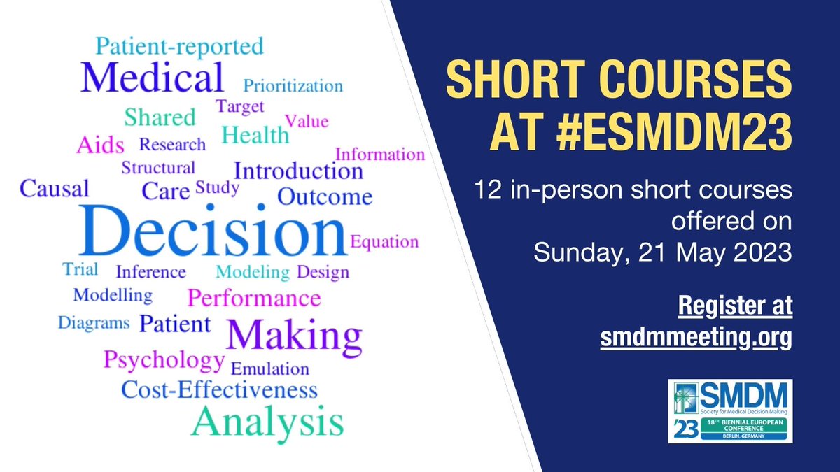 📢 Get ready for short courses at #ESMDM23! Choose from 12 in-person short courses on Sunday, 21 May 2023. Don't forget to register ahead of time to reserve your spot. For details and registration 👉 bit.ly/3TNj2tR