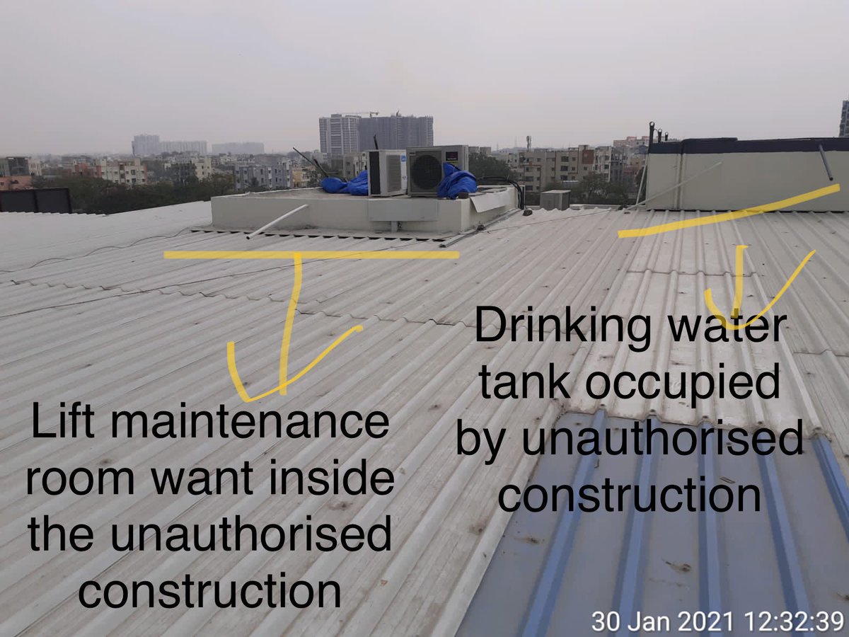 RockfordRidge's tweet photo. @KTRoffice, @CommissionrGHMC, @Director_EVDM. Got Demolition Order from @GHMCOnline, but NO ACTION TAKEN. Blocked our Staircase access to open terrace &amp; built PentHouse occupying Lift room &amp; water tank. Incase of fire accident no staricase exit to escape smoke. 40 Flats apartment https://t.co/EgLiJ13GF0
