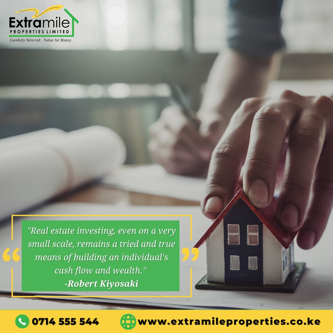 XMProperties254's tweet image. "Real estate investing, even on a very small scale, remains a tried and true means of building an individual's cash flow and wealth."  -Robert Kiyosaki

Wishing you an amazing week!

#ExtramilePropertyInvestment #ExtramileProperties #primeplots #primeplotsforsale