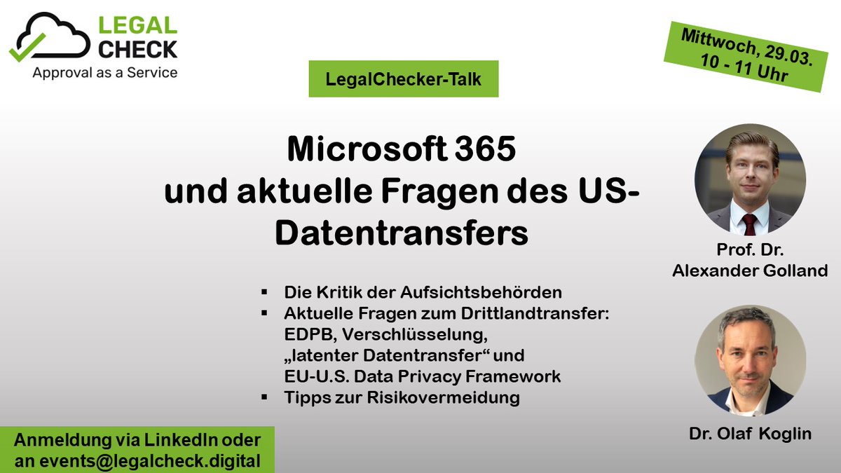 _CookieBar's tweet photo. Mi 29.03. 10 Uhr: @golland_privacy zu Gast bei #LegalCheck zu aktuellen Fragen bei #Microsoft365 und #Datenschutz.
#DSK, #USA, #EDPB und vor allem #Lösungen.
Anmeldung via LinkedIn oder events@legalcheck.digital
https://t.co/WvmZZ4igIg
@g_arezzo @Fredomatikus @kleibold23 https://t.co/PoiOSGxApI