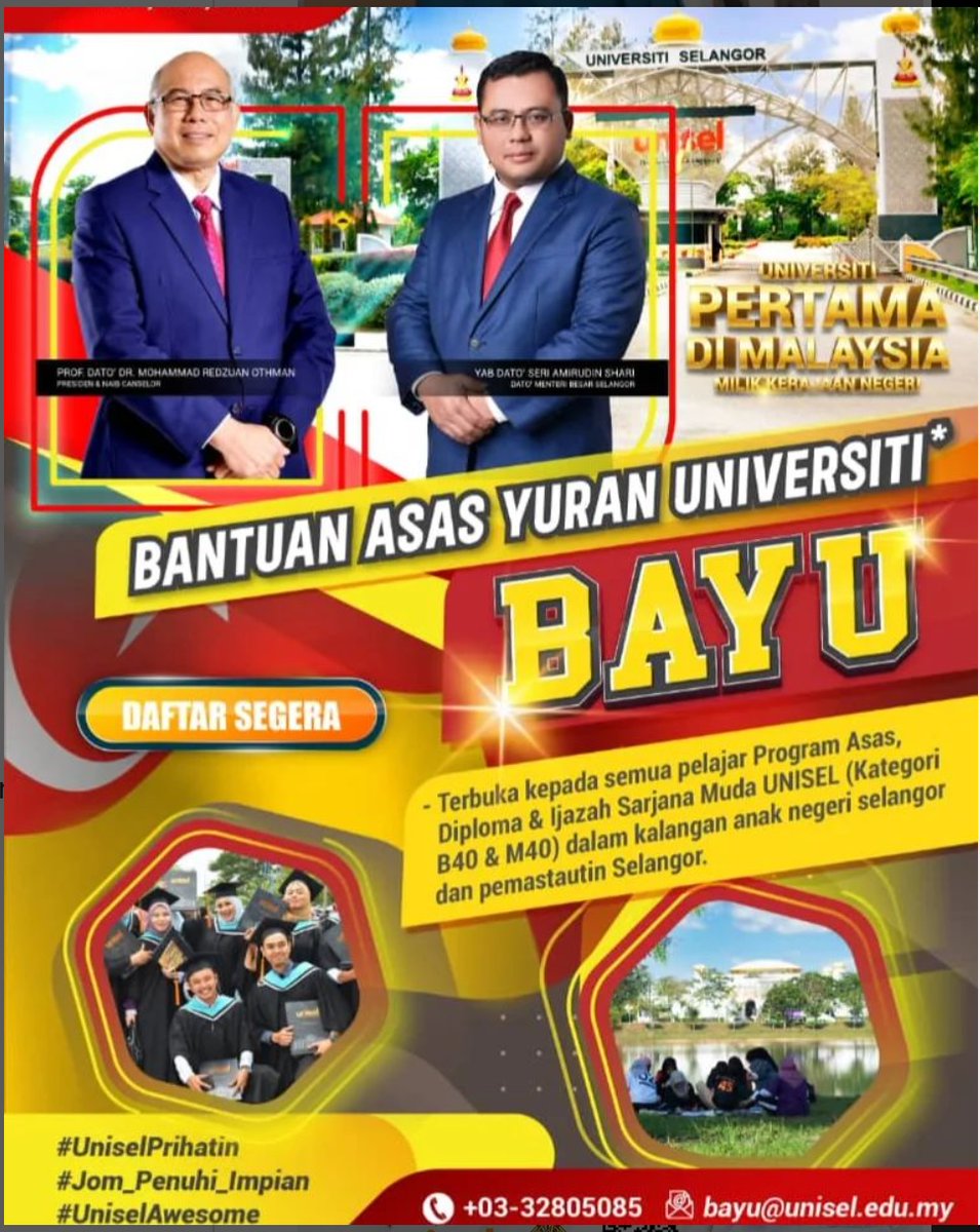 PusatPadu's tweet photo. 𝐁𝐀𝐘𝐔 merupakan satu inisiatif kerajaan negeri &amp; UNISEL untuk memberikan pelepasan yuran asas bagi 𝐀𝐧𝐚𝐤 &amp; 𝐏𝐞𝐦𝐚𝐬𝐭𝐚𝐮𝐭𝐢𝐧 𝐍𝐞𝐠𝐞𝐫𝐢 𝐒𝐞𝐥𝐚𝐧𝐠𝐨𝐫  yang bakal menyambung pengajian di UNISEL. https://t.co/naJWz9L9kF