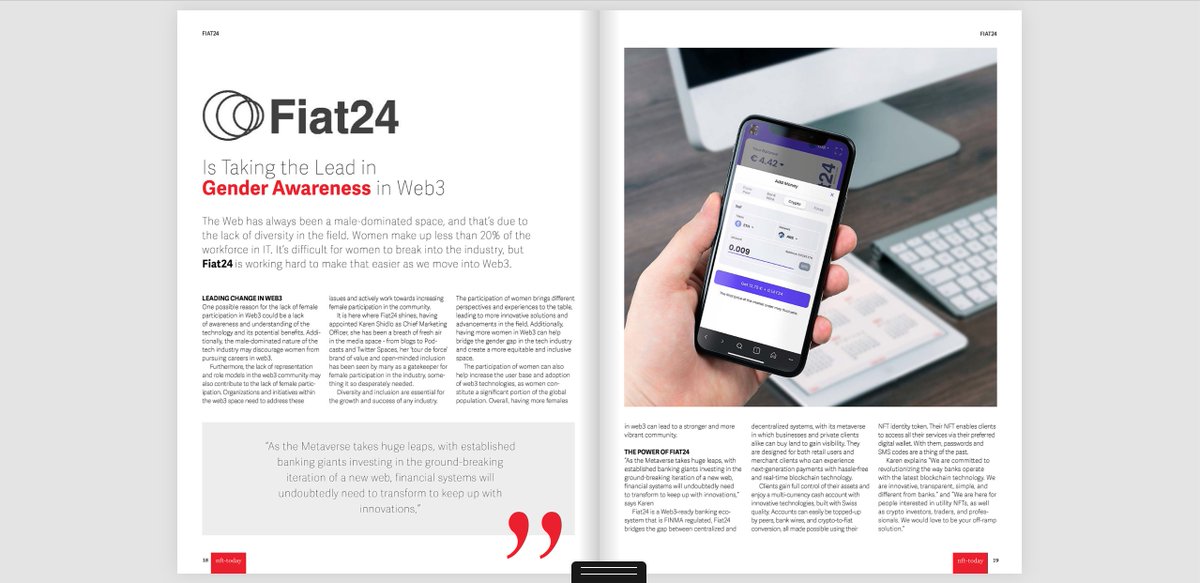 Check out @Fiat24Account on @nfttodaymag 2nd edition! Thanks @sgmpodcst for the great piece! Read the magazine here nft-today.xyz #press #NFT #NFTnews #nfttoday #fiat24