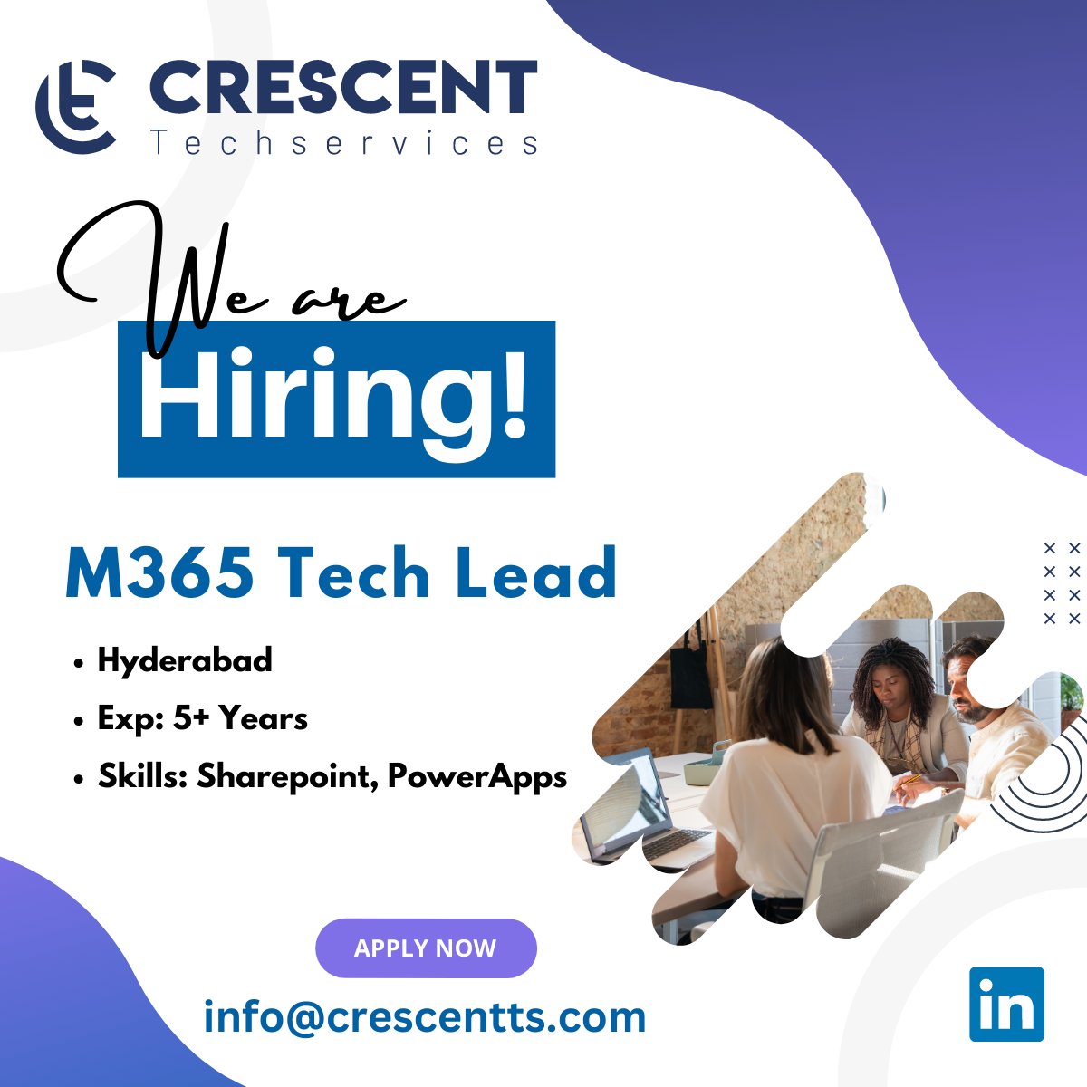 Crescent_Tech_'s tweet image. We&apos;re Hiring For M365 Tech Lead
📌Hyderabad
5+ Years Experience
Apply Now
👇
@ info@crescentts.com
#jobsearch #HiringAlert #HIRINGNOW