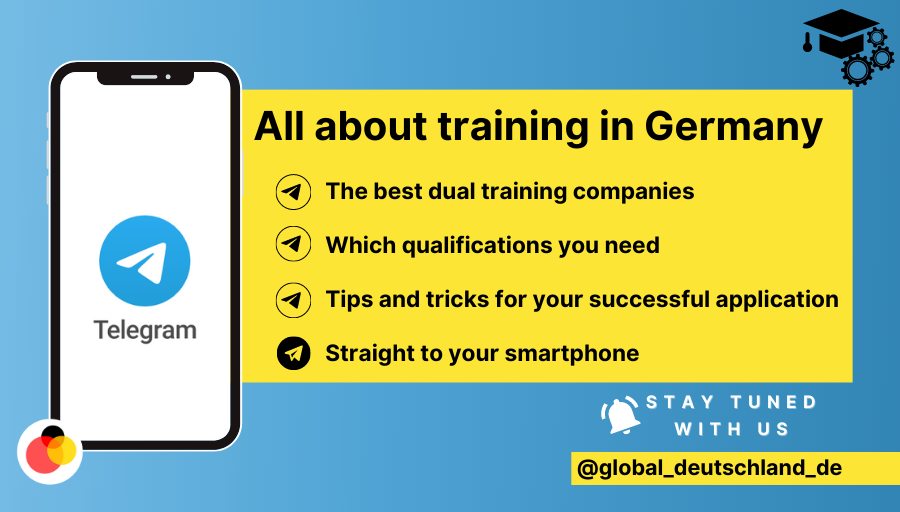 ❓ 🛠️ Are you interested in doing a training in #Germany? Then join our #Telegram channel! 

💡 Here you can get the latest info, tips and tricks for applying and much more - in Russian and English!

🔔 Sign up now ▶️: spkl.io/60134dDiV

#career #expat #apprenticeship