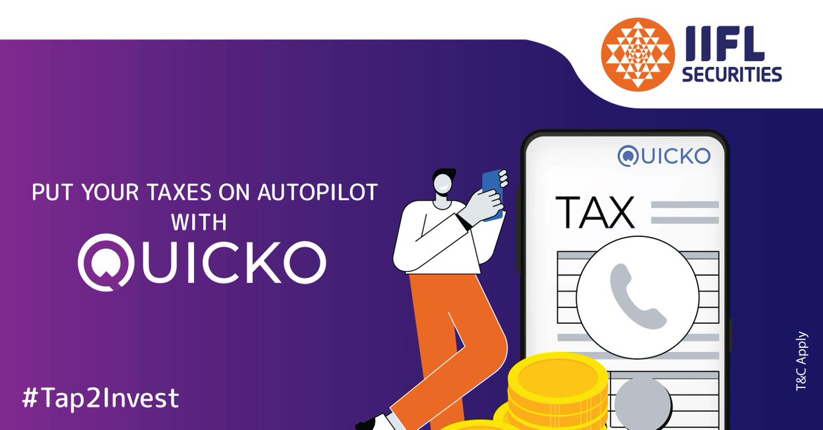 iiflcapital's tweet photo. Still havenβt filed your taxes? #Quicko helps you discover tax savings by automatically importing trades, calculating P&L and paying taxes on time. #IIFLSecurities #Tap2Invest
Open FREE Demat Account: https://t.co/IMszqLh06g
Download IIFL Markets App: https://t.co/Ef0v05OqQ3 https://t.co/vZ4KoAnHQy