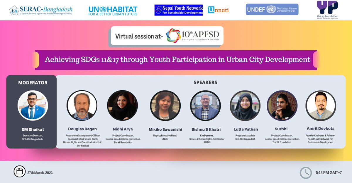 serac_bd's tweet photo. SERAC-Bangladesh is hosting an exciting virtual side event at the 10th Asia-Pacific Forum on Sustainable Development (10th APFSD) in partnership with The YP Foundation,NYNSD and Unnati with the support of UN-Habitat and UNDEF.
#SERAC #YPFoundation #NYNSD #Unnati #UNhabitat #UNDEF https://t.co/YdPLey31Jf