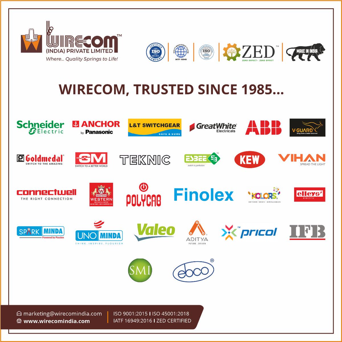 WirecomIndia's tweet image. #WirecomIndia is the most trusted and preferred choice for #spring since 1985 to all manufacturers in India and across the Globe. Our trusted partners who have been associated with us for almost 4 decades for a lasting performance.
#wirecomspring #compressionspring #conicalspring