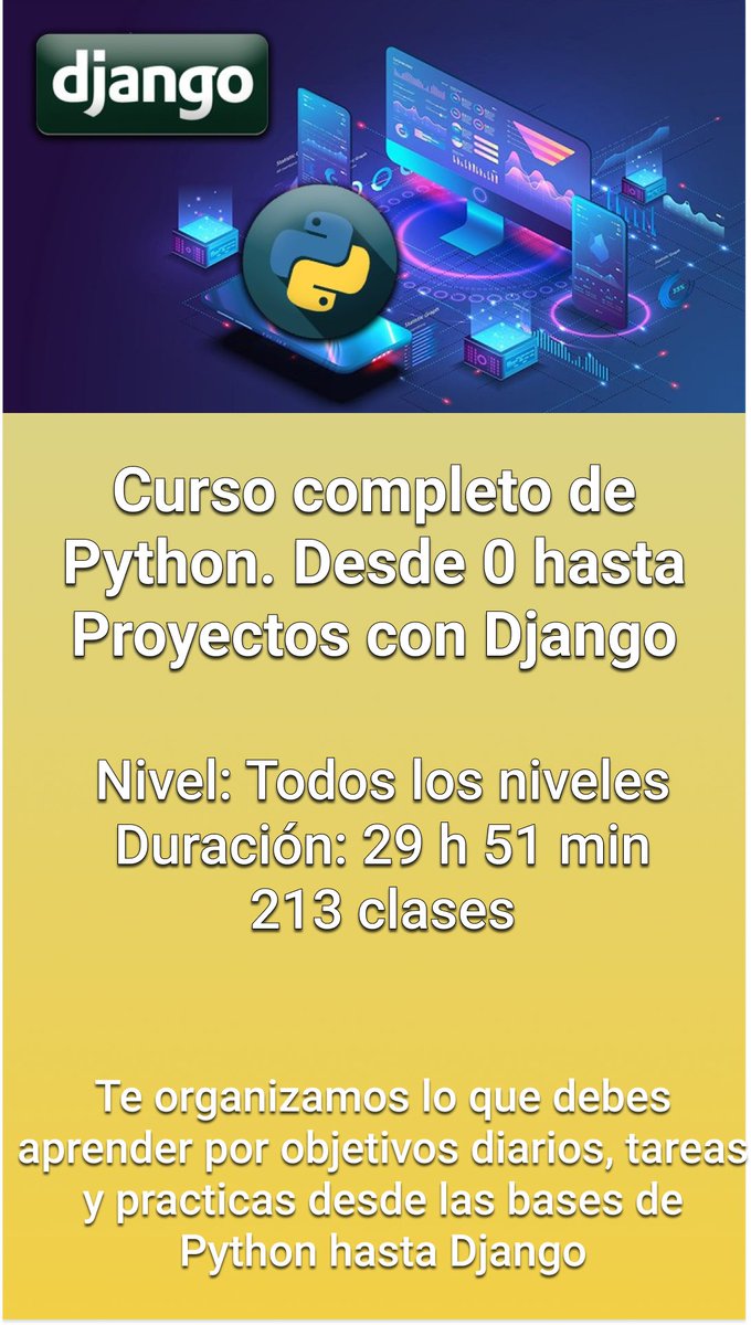 alvaro_chirou's tweet photo. 🐍Les Regalamos GRATIS la posibilidad de Aprender Python , con Django
🔥Este curso tiene 30hs de contenido, 100% online, ya grabado y en español
📣Solo son 1000 Cupones, así q apúrate y activa las notificaciones para la próxima
La mejor forma de agradecer es ❤♻
👇 https://t.co/wLdHjT5vn6