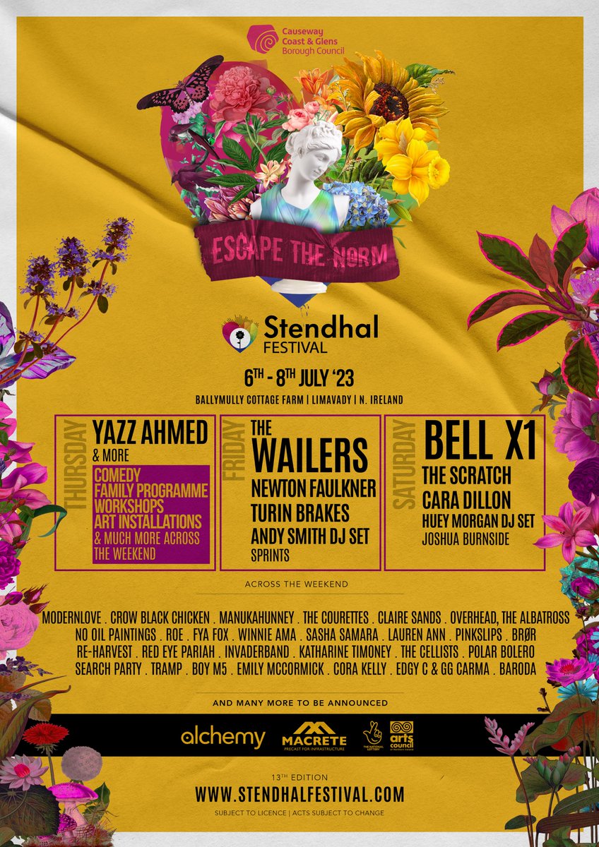 ARE YOU READY TO ESCAPE THE NORM? 

We are proud to announce, Part 1 of Stendhal Festival's Chapter 13. 🎸🥁🌳
Escape the mundane and make this summer's memories at the magical Ballymully Cottage Farm 6th - 8th July. 

DISCOUNTED TICKETS ARE ON SALE NOW, UNTIL 31st MARCH 🚨