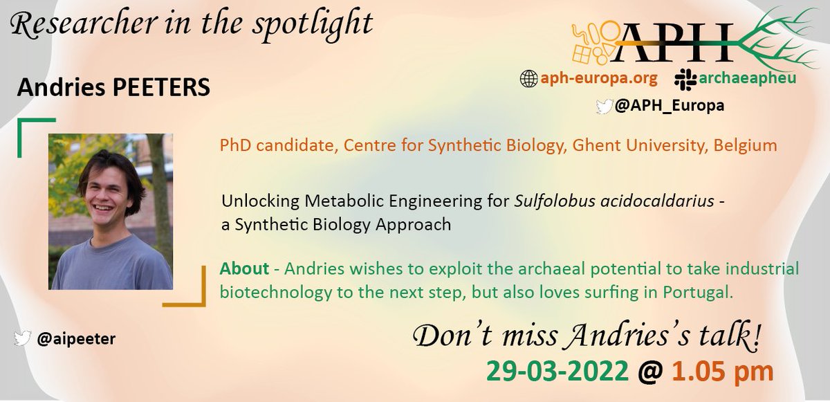 Archaea Power Hour - Europa (@aph_europa) on Twitter photo 📢Save the date and get ready for <a href="/aipeeter/">Andries Peeters</a> ´s talk.
This Wednesday at 1 pm (Berlin/Paris).
aph-europa.org #archaea #archaeapower 📢Save the date and get ready for <a href="/aipeeter/">Andries Peeters</a> ´s talk.
This Wednesday at 1 pm (Berlin/Paris).
aph-europa.org #archaea #archaeapower