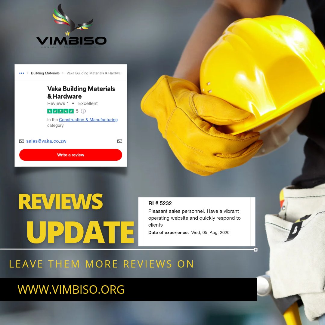 <a href="/BuildingVaka/">Vaka Building Materials & Hardware</a>  Reviews update. If you have experienced their services please leave them a review on their Vimbiso profile 
vimbiso.org/profile/Vaka%2…