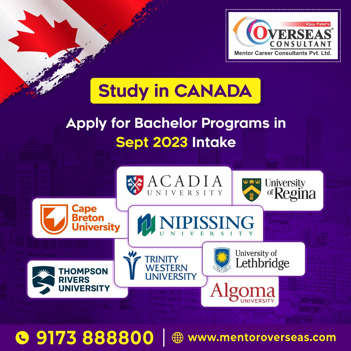 Apply for BACHELOR Programs in Sept 2023 Intake. 

Study in CANADA 🇨🇦

#mentoroverseas #studyabroad #overseaseducation #CapeBretonUniversity #thompsonriversu #acadiauniversity #NipissingU #trinitywestern #UniversityofRegina #ulethbridge.ca #algomau #studyincanada 🇨🇦