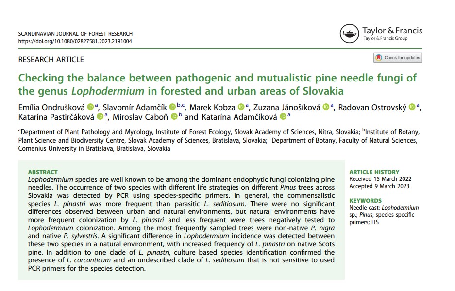 PPM_Research's tweet photo. is there a balance between pathogenic
and mutualistic pine needle fungi of the genus
Lophodermium in forested and urban areas of
Slovakia?
https://t.co/wC6luZoZBK https://t.co/GM9sDfEyJ7