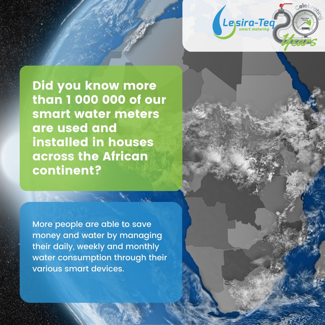 Did you know more than 1 000 000 of our smart water meters are used and installed in houses across the African continent? 

lesira.co.za