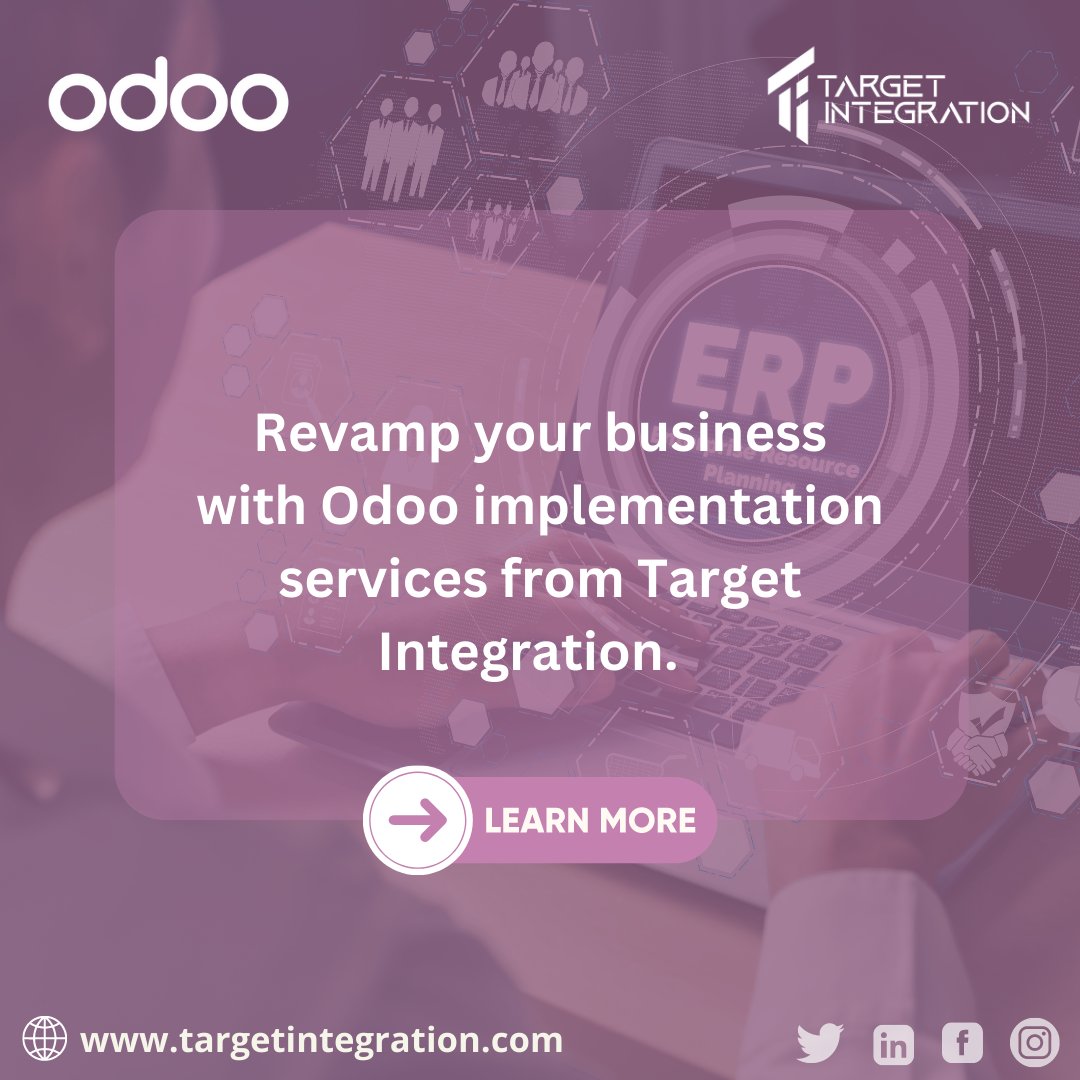 TargetInt_IN's tweet image. Transform your business with seamless Odoo implementation services from Target Integration. #OdooImplementation #BusinessTransformation #TargetIntegration #India