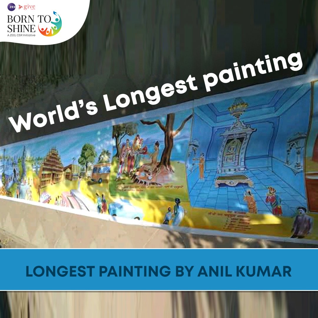 Retired teacher Anil Kumar from Bhagalpur, India created a 450m long painting without using a brush, using rubber foam as his medium. 
<a href="/ZEECorporate/">ZEE</a> <a href="/GiveIndia/">Give</a>
.
.
#BornToShine #IndianArt #BeExtraordinary #GiveIndia #Zee #CSR #kalatumharisaathhumara