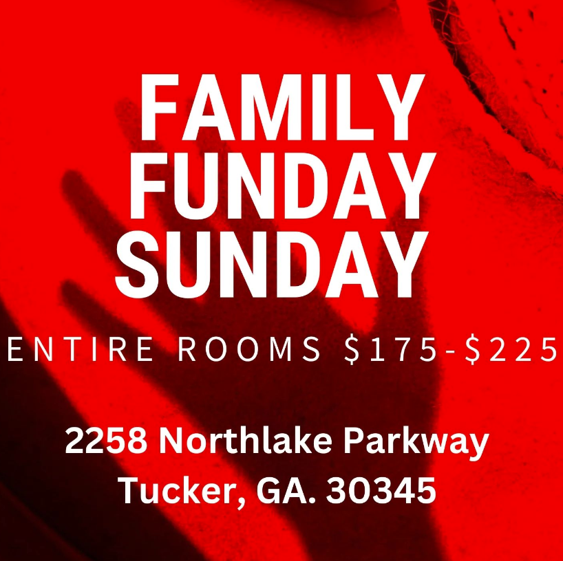 Sunday Funday rooms for $175-$225
.
.
.
.
.
.
#escaperooms #escapegames #atl #atlanta #familytime #familyfun #teambuilding #groupactivity #escaperoom #eventplanner #tuckerga #dekalbcountyga #brainteaser #interrogation