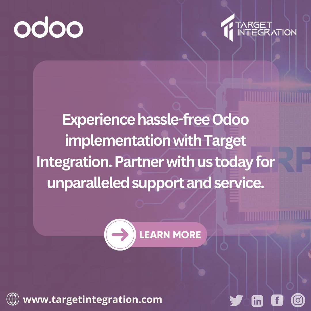 TargetInt_IN's tweet image. Looking for a trusted partner to implement Odoo for your business? Choose Target Integration for seamless integration and unparalleled support. #TrustedPartner #OdooImplementation #TargetIntegration #India