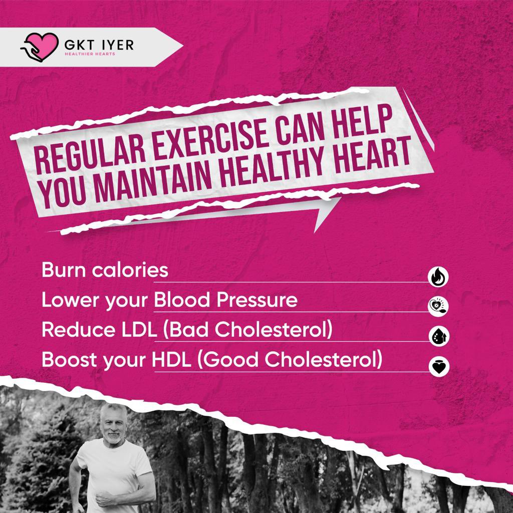 Regular exercise reduces the risk of cardiovascular disease. Stay active and reduce your risk of cardiovascular disease with a proper exercise regime. Get started today and take control of your heart health. 

#RegularExercise #FitnessGoals 🏋‍♀💪❤ #Healthierhearts #gktiyer