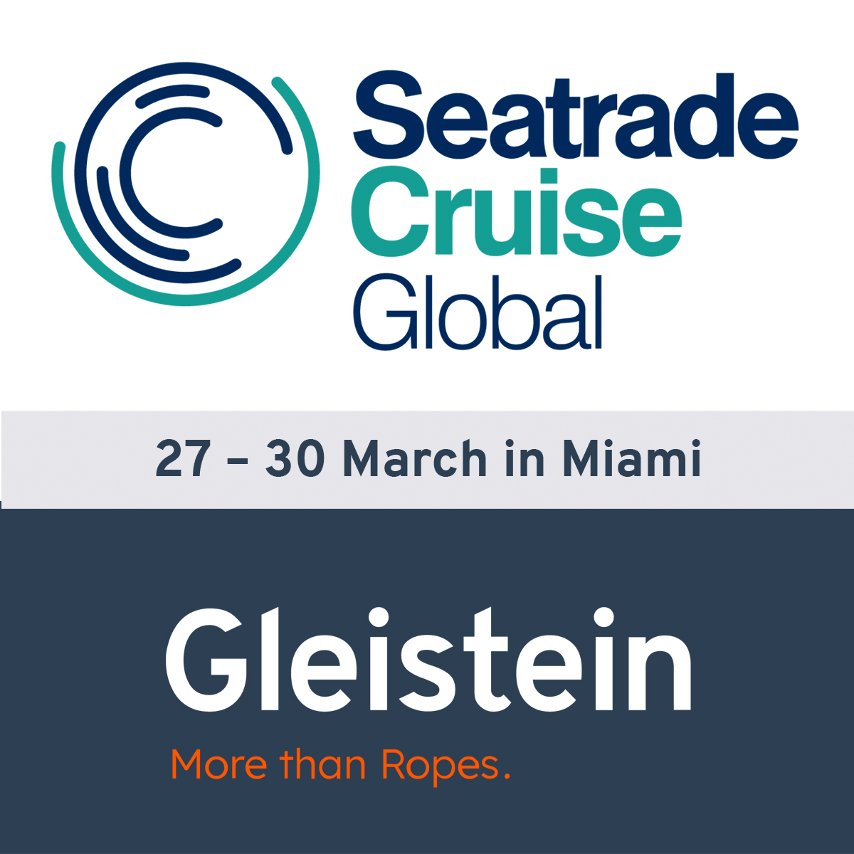 Meet us today in Miami. Gleistein at Seatrade Cruise Global, 27 - 30 March 2023 at booth 1139-05 German Pavilion.
Discover the safest and most sustainable mooring system at our booth.
#Gleistein
#STCGlobal
#Mooring
#Cruiseship
#Cruiseindustry 
#Wearecruise